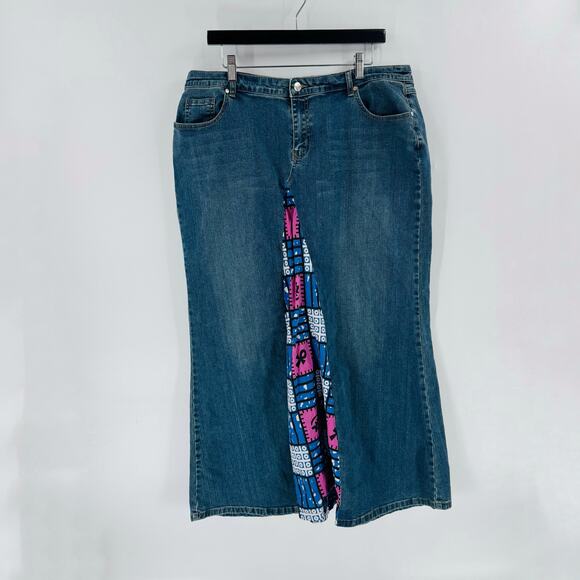 Vintage Y2K Ashro Denim Maxi Skirt Size 18 Patchwork Panel Boho Grunge 90s - Picture 1 of 7